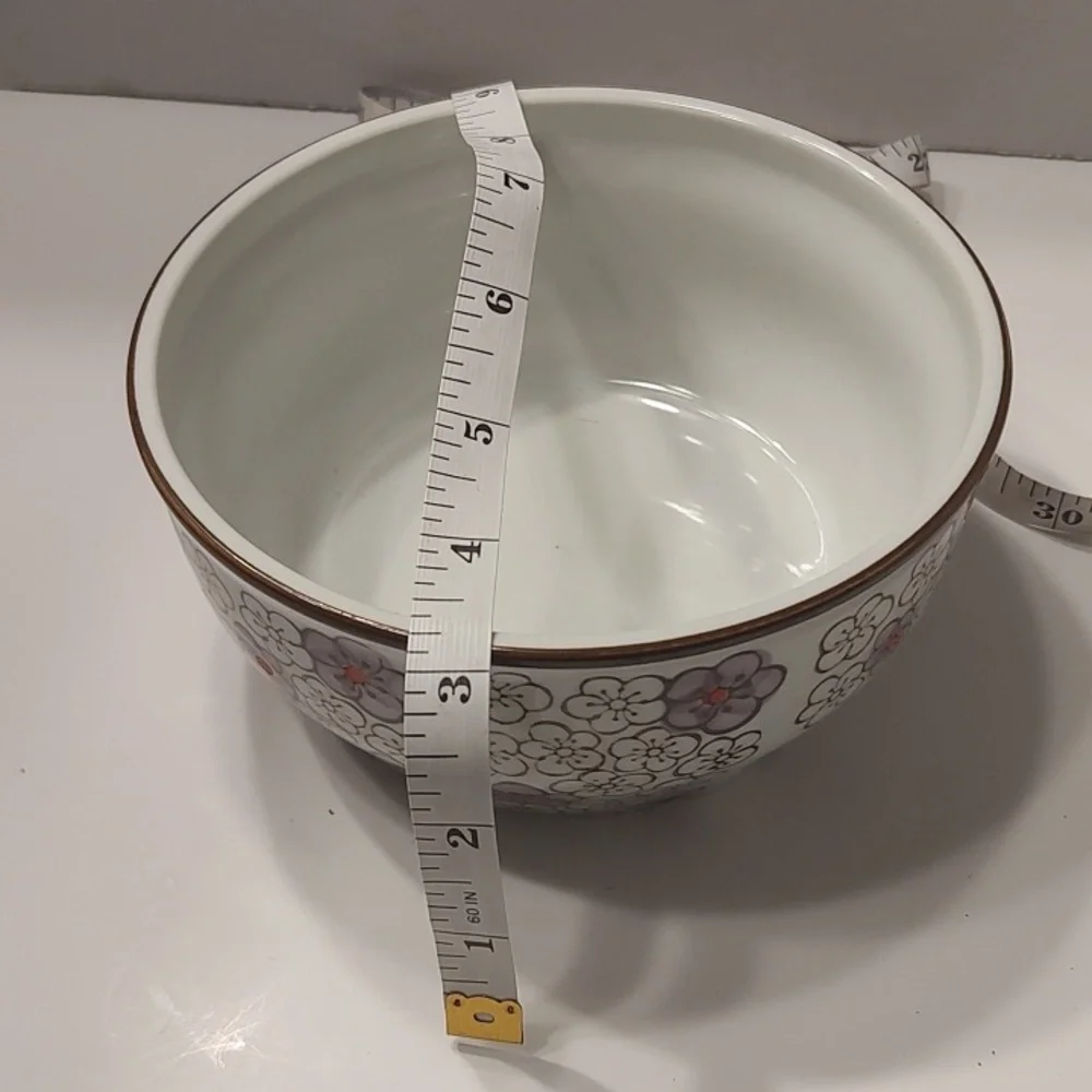 Floral Patterned Hand painted Yokohama Studios Ceramic Bowl White, Tan, Purple